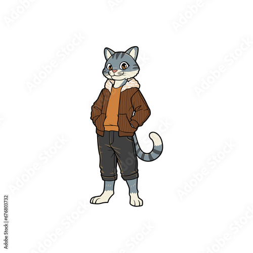 anthropomorphic cat cartoon mascot illustration of furry animal