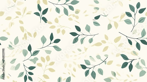  a close up of a wallpaper with leaves and branches on a white background with a light green and beige color scheme. generative ai