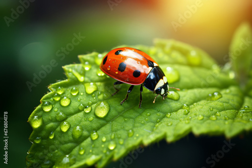 lady bug on leave macro shot © repika