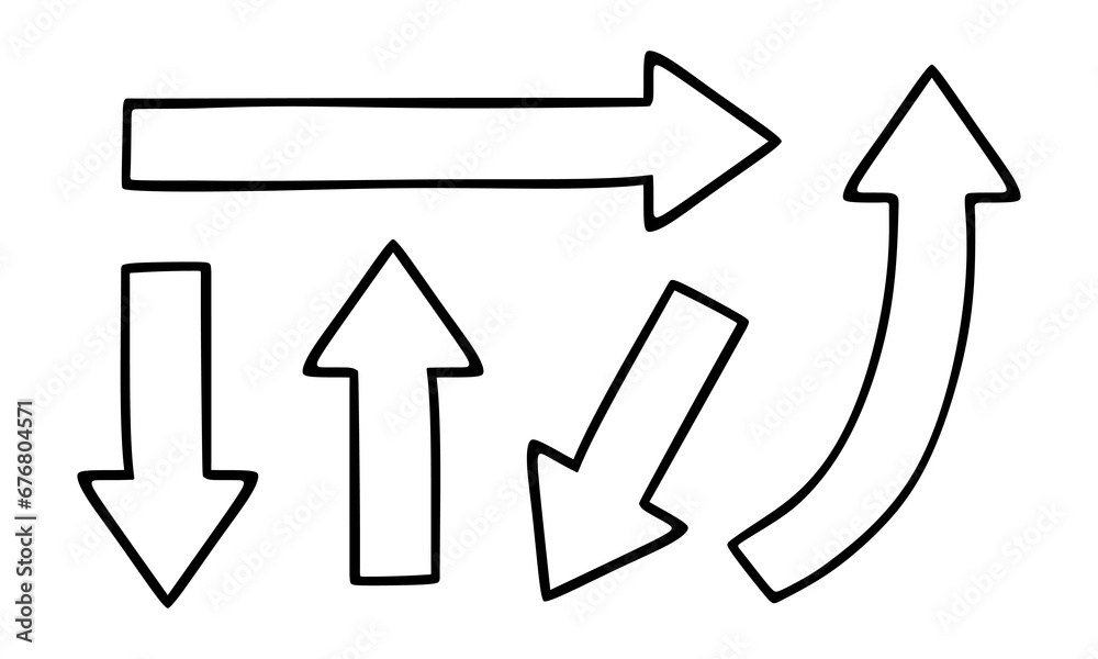 Set of vector arrows for business plan, presentation and education. Hand drawn arrow collection. Vector pointers or arrows mark in doodle style isolated on white background. Vector illustration