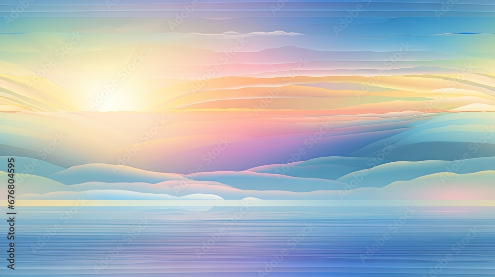  a painting of a sunset over a body of water with clouds in the sky and a bird flying over the water.  generative ai