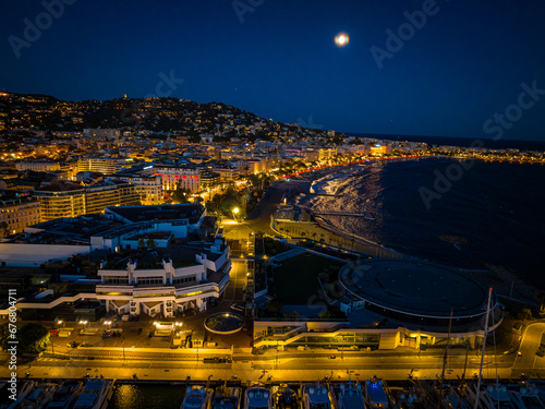 Night view of Cannes, a resort town on the French Riviera, is famed for its international film festival photo