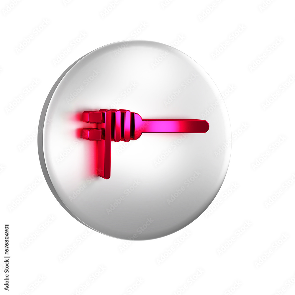 Red Pasta spaghetti on the fork icon isolated on transparent background. Italian restaurant. Silver circle button. Red Pasta spaghetti on the fork icon isolated on transparent background. Italian restaurant. Silver circle button.