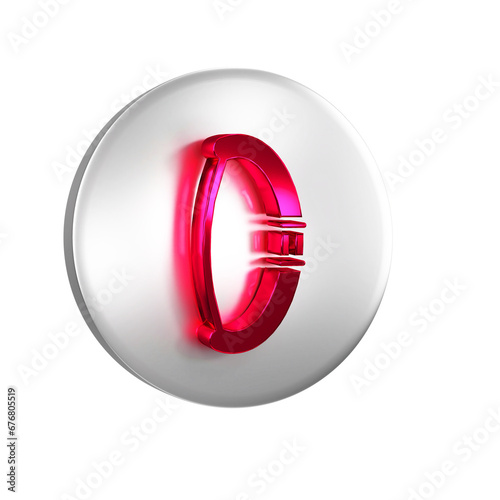 Red Medieval bow icon isolated on transparent background. Medieval weapon. Silver circle button.