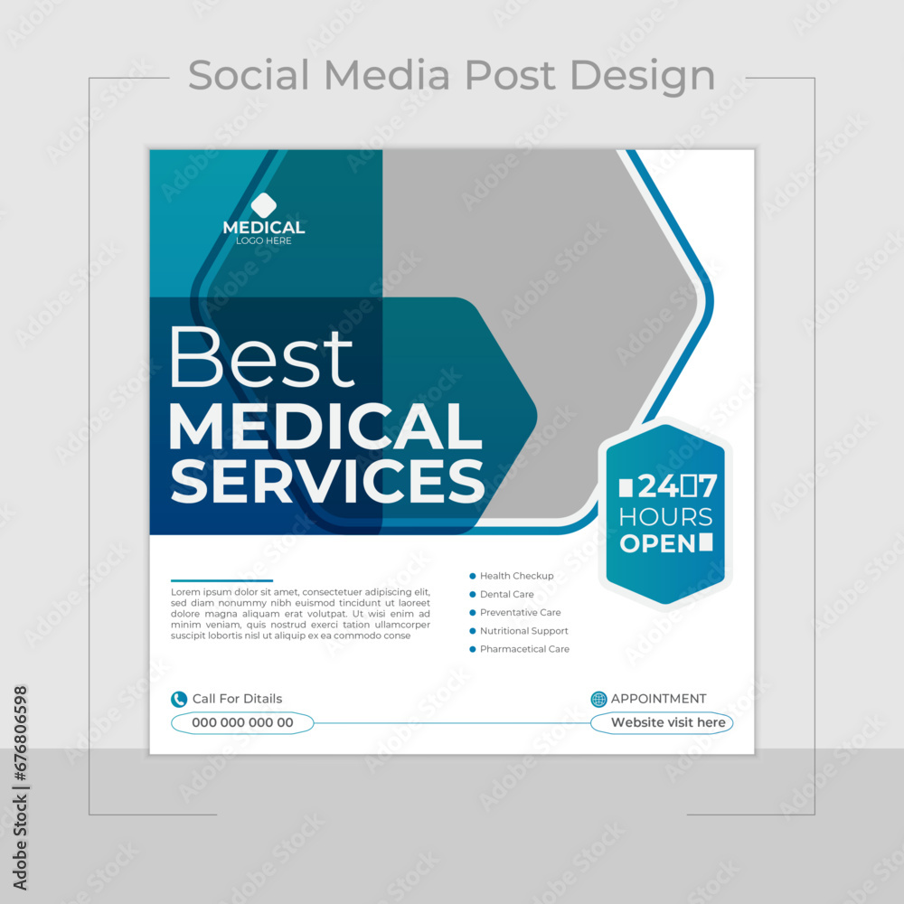 Fototapeta premium Medical social post design template 