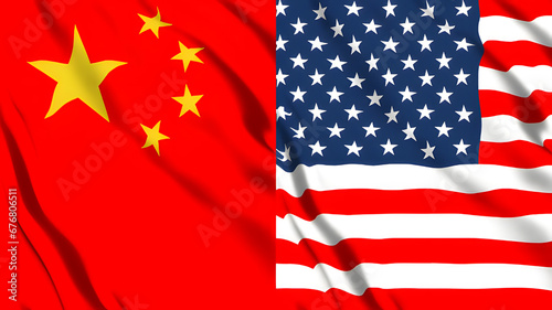 中国とアメリカの国旗