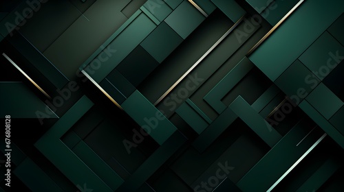Abstract 3D Background of overlapping geometric Shapes. Futuristic Wallpaper in dark green Colors