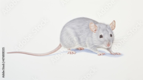  a drawing of a white rat on a white background with a shadow of the rat on the right side of the image.  generative ai