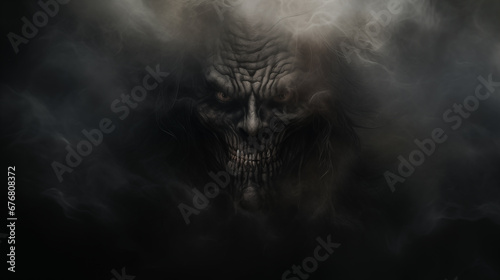evil face with smoke in the darkness