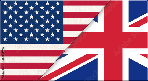 Flags of USA and England. American and English flags. photo