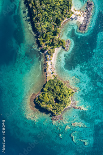 Aerial coral necklace around island Martinique