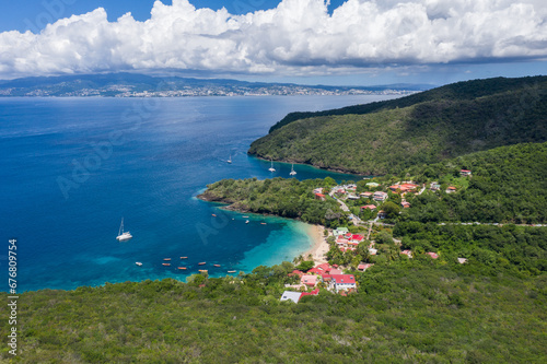 Secluded bay Anse Dufour aerial on Martinique's coast