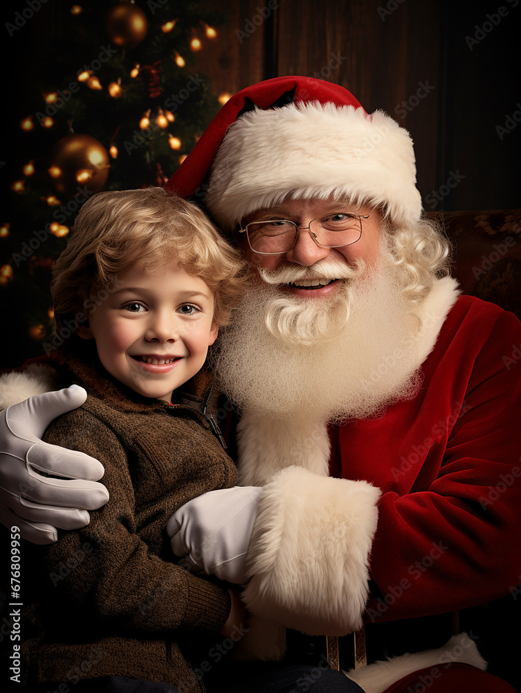 Christmas Santa Claus with a boy. Generative AI. Christmas Santa Claus with a boy. Generative AI.