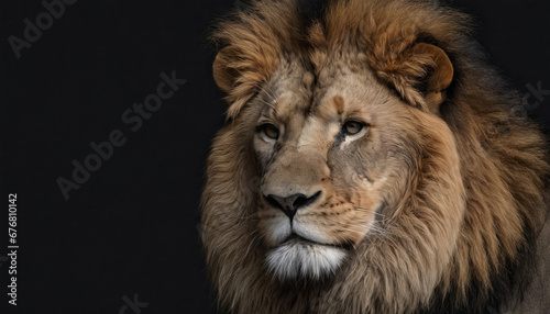 A lion with a sad look on its face and a black background © Marouani Mohamed