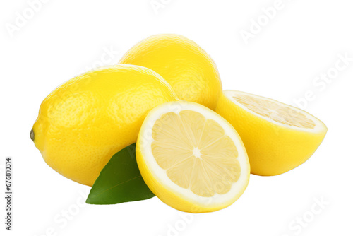 a lemon and its tangy citrus wedges on a white background,