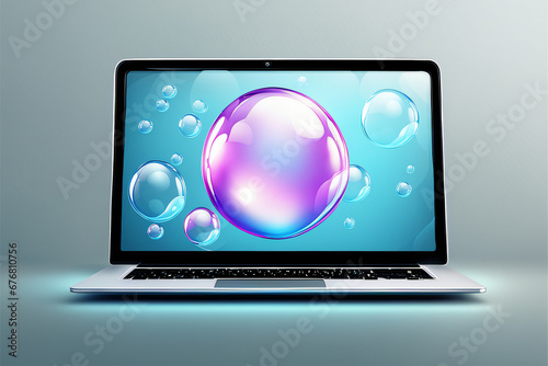 Smartphone Tablet PC mit schwebenden transparenten Blasen