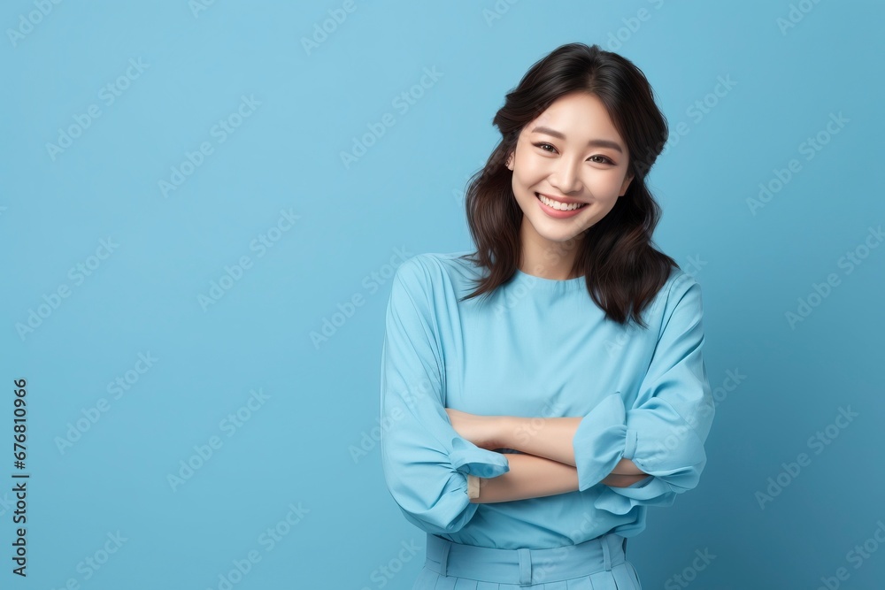 photo portrait of young asia lady with positive expression, arms crossed, smile broadly, dressed in casual clothing, generative ai photo portrait of young asia lady with positive expression, arms crossed, smile broadly, dressed in casual clothing, generative ai