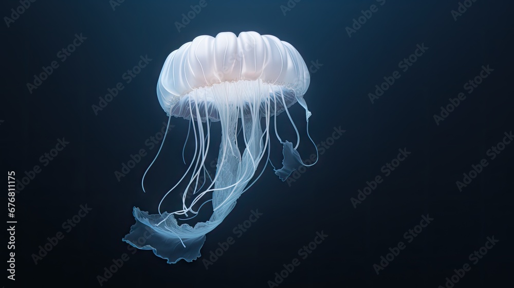 a jellyfish floating in the water with its head turned to look like it's floating in the air. generative ai a jellyfish floating in the water with its head turned to look like it's floating in the air. generative ai