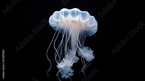  a close up of a jellyfish on a black background with only one jellyfish in it's body. generative ai
