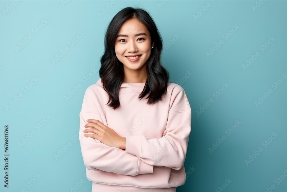 photo portrait of young asia lady with positive expression, arms crossed, smile broadly, dressed in casual clothing, generative ai photo portrait of young asia lady with positive expression, arms crossed, smile broadly, dressed in casual clothing, generative ai
