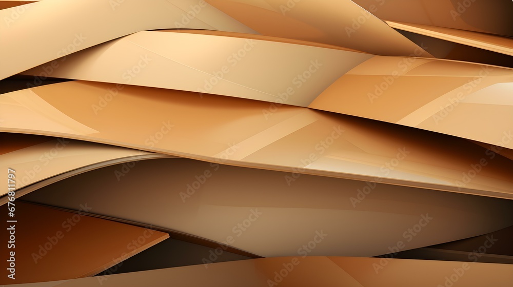 Obraz premium Abstract 3D Background of overlapping geometric Shapes. Futuristic Wallpaper in light brown Colors