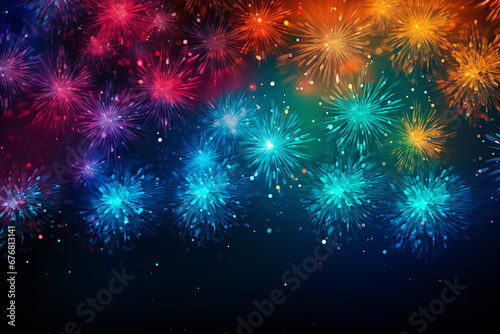 Abstract colorful blurred fireworks. Colored firework explosion in the night sky, for celebration party. Generative AI