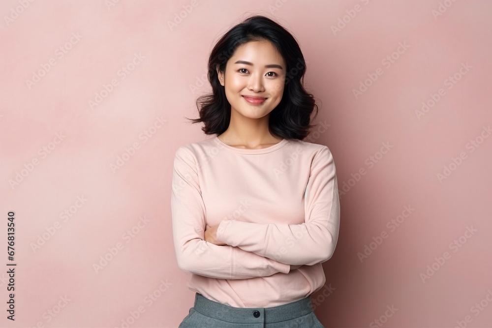 photo portrait of young asia lady with positive expression, arms crossed, smile broadly, dressed in casual clothing, generative ai photo portrait of young asia lady with positive expression, arms crossed, smile broadly, dressed in casual clothing, generative ai