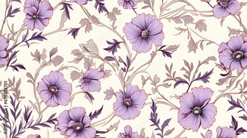 a close up of a pattern of flowers on a white background with purple leaves and flowers on a white background. generative ai a close up of a pattern of flowers on a white background with purple leaves and flowers on a white background. generative ai