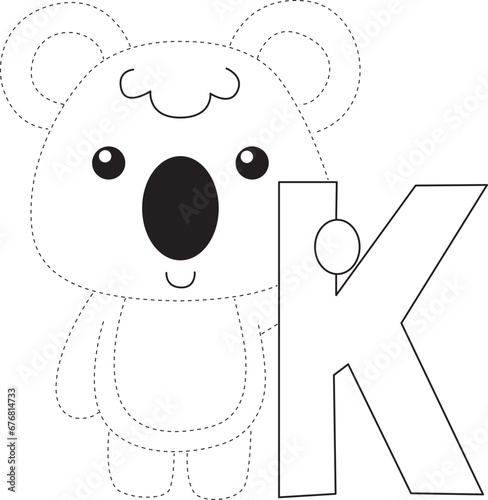 Cartoon koala bear line art practice drawing for children