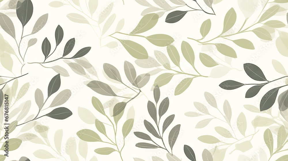  a close up of a wallpaper with a pattern of green and gray leaves on a white wallpaper background.  generative ai