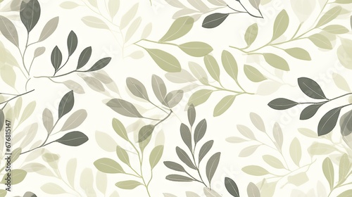  a close up of a wallpaper with a pattern of green and gray leaves on a white wallpaper background.  generative ai © Olga