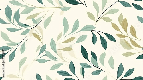 Wallpaper Mural  a close up of a wallpaper with a pattern of green and beige leaves on a white wallpaper background.  generative ai Torontodigital.ca