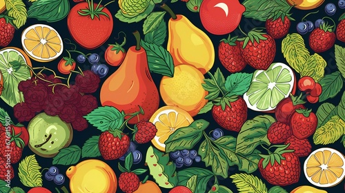 a colorful fruit pattern with many different fruits photo