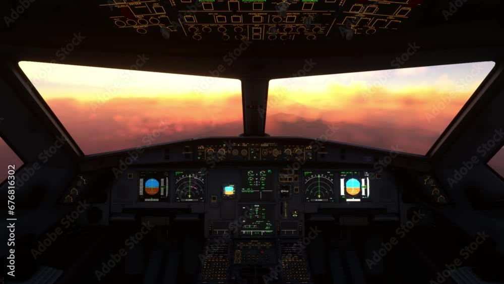 Cockpit view empty flight deck of a320 neo on dawn