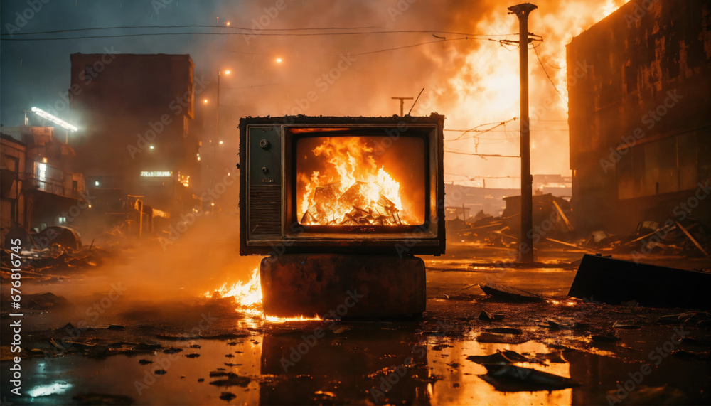 television, tv, fire, flame, abandoned, ruined, ruins, wasteland, apocalyptic, city, old, burn, burning, burned, war, devastation, devastated, devastate, destruction, destruct, fog, fireplace, hearth television, tv, fire, flame, abandoned, ruined, ruins, wasteland, apocalyptic, city, old, burn, burning, burned, war, devastation, devastated, devastate, destruction, destruct, fog, fireplace, hearth