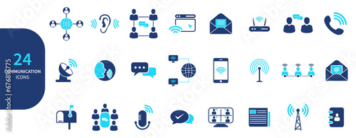 Collection of communication icons. Collection of communication and conversation symbols. Solid icon element.