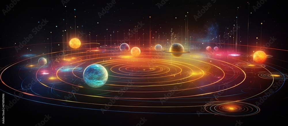 Colorful holographic solar system background. AI generated image
