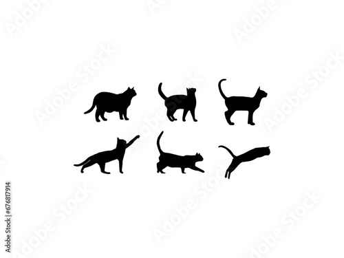 Cat silhouette. Cat collection vector illustration. Set of black cat silhouettes white background.