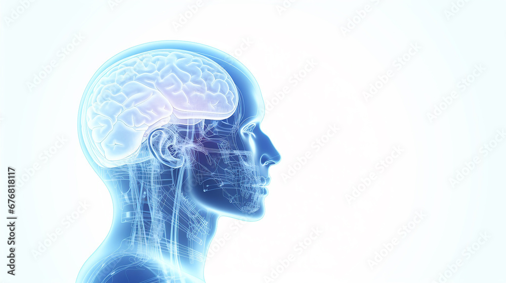 Human brain on white background with copy space. Artificial intelligence and machine learning concept. Human brain on white background with copy space. Artificial intelligence and machine learning concept.
