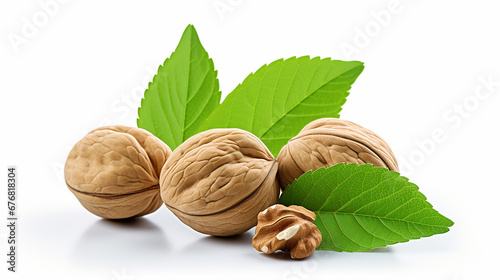 Walnuts with leaves isolated on white background. Made with generative ai