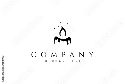 Abstract Candle logo with burning fire wick in flat design