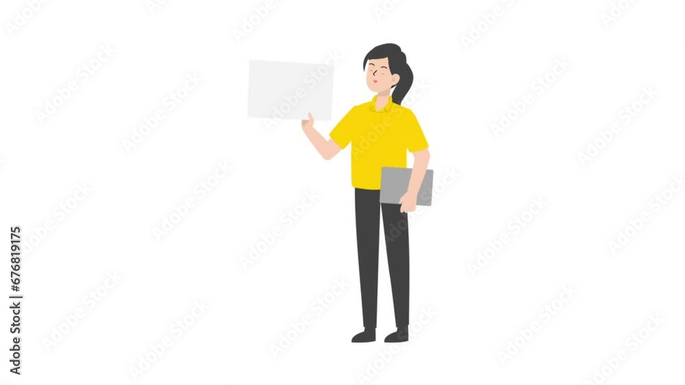 Saleswoman holding placard Saleswoman holding placard