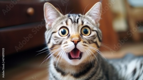 surprised cat make big eyes. American shorthair surprised cat or kitten funny face big eyes, cute, domestic, kitten, feline, Emotional surprised, kitty, wow.