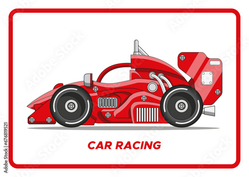 Racing car. Side view. Isolated on white background. Vector illustration. 
