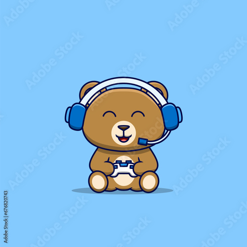 Cartoon bear gaming 