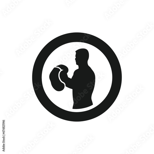 Logo of man icon vector in circle bodybuilder, gym concept dark silhouette design