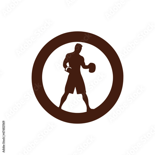 Logo of man icon vector silhouette isolated design in circle bodybuilder and gym concept