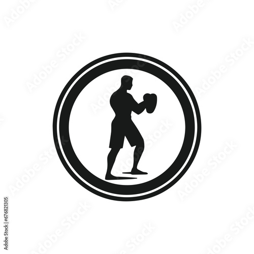 Logo of man icon vector silhouette isolated design in circle bodybuilder, gym concept black design
