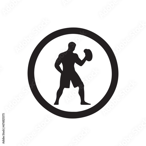 Logo of man icon vector silhouette isolated design in circle bodybuilder, gym concept black icon