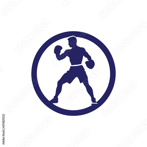 Logo of man icon vector silhouette isolated design in circle bodybuilder, gym concept blue icon